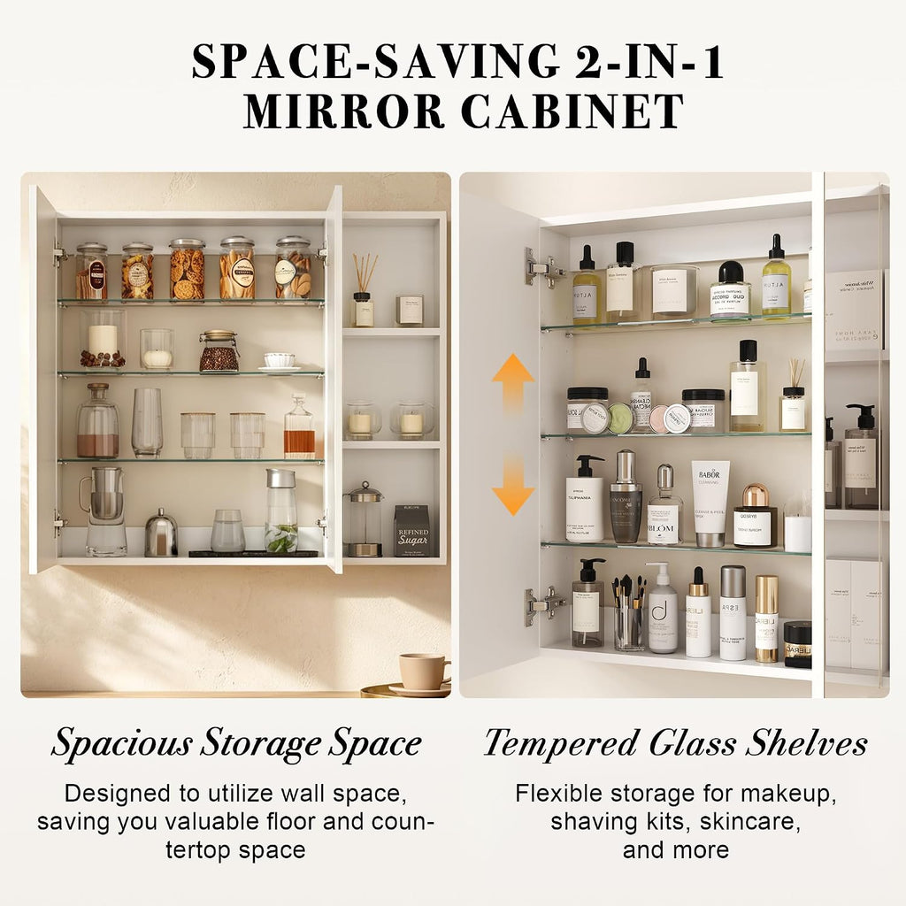 Double Door Medicine Cabinet Mirror, Wall Mount Bathroom Cabinet