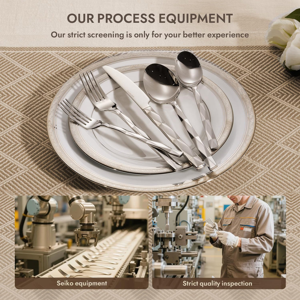 Silverware Set, Luxury 60-Piece Flatware Set for 12, 18/10 Stainless Steel Cutlery Set with Diamond Cut Pattern