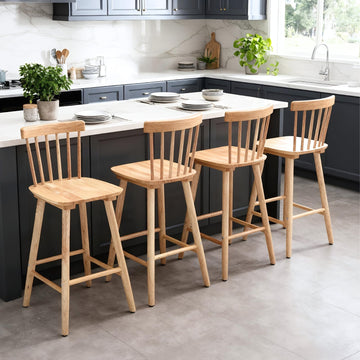 26" Windsor Counter Height Bar Stools Set of 4, Farmhouse Wooden Counter Stools with Spindle Back, Modern Rustic