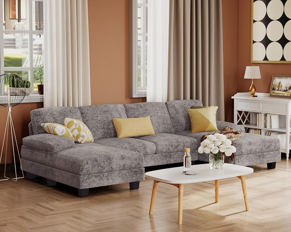 Sectional Couches for Living Room, U-Shaped Sofa Couch with Linen Fabric
