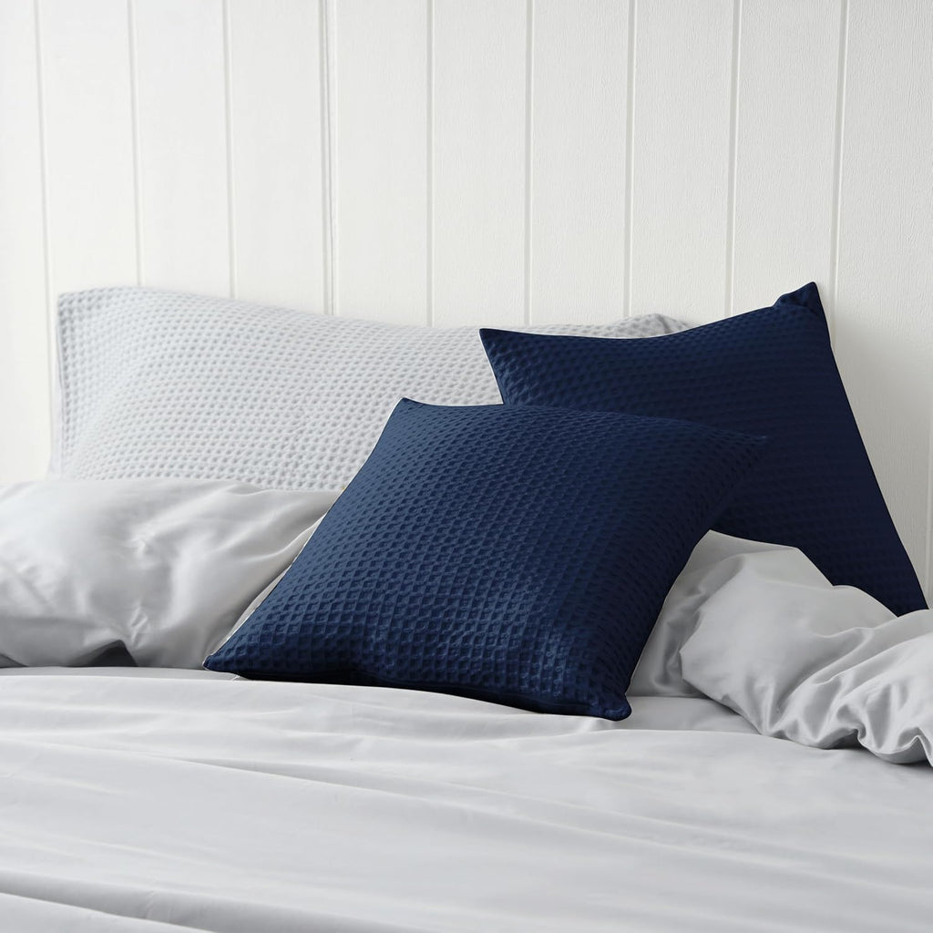 100% Egyptian Cotton 600 TC Waffle Weave Throw Pillow Covers 2 Pack, Ultra Soft Breathable Euro Pillow Shams Covers