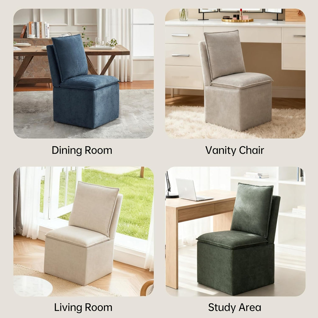 Upholstered Dining Chairs Set of 2, Modern Rolling Chairs with Storage and Wheels