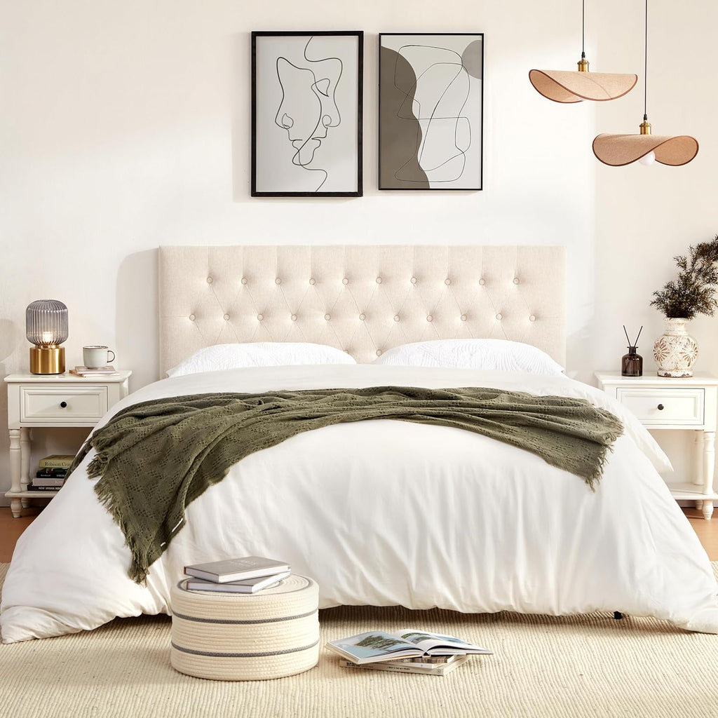 Tufted Upholstered Headboard Queen, Solid Wood Head Board with Durable Metal Legs, Adjustable Height Bed headboard