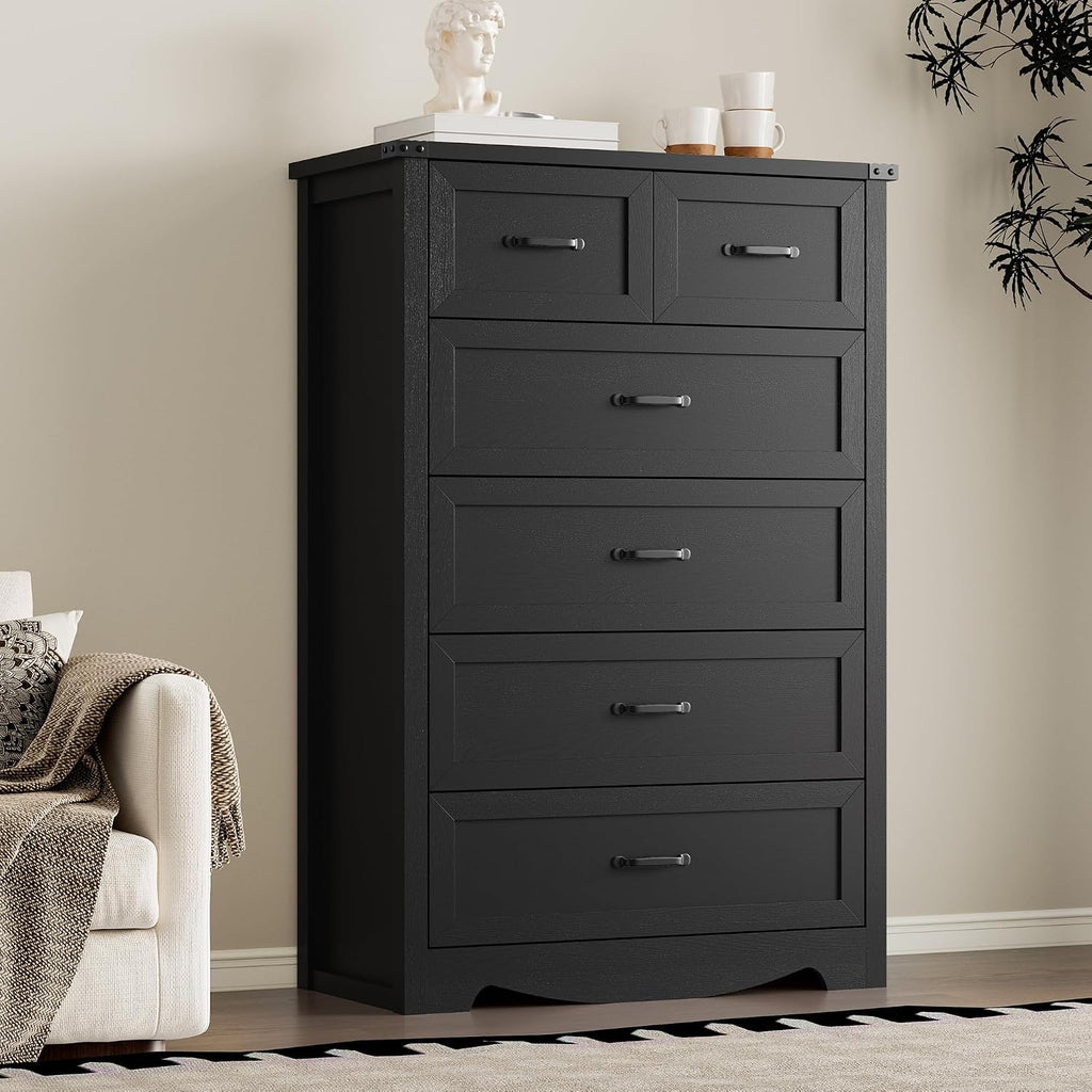 Tall 6-Drawer Dresser , Modern Wooden Chest of Drawers with Metal Handles, Anti-Tipping Design, Sturdy and Stable