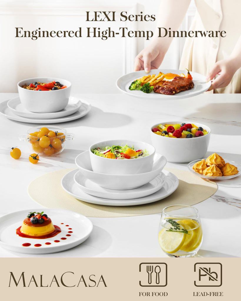 24-Piece Dinnerware Set for 6, White Porcelain Dishes