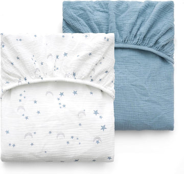 Crib Sheets 52"x28", 2 Pack Muslin Crib Sheets for Baby Nursery | Soft Breathable Cotton Crib Sheets Girl Boys, 360°