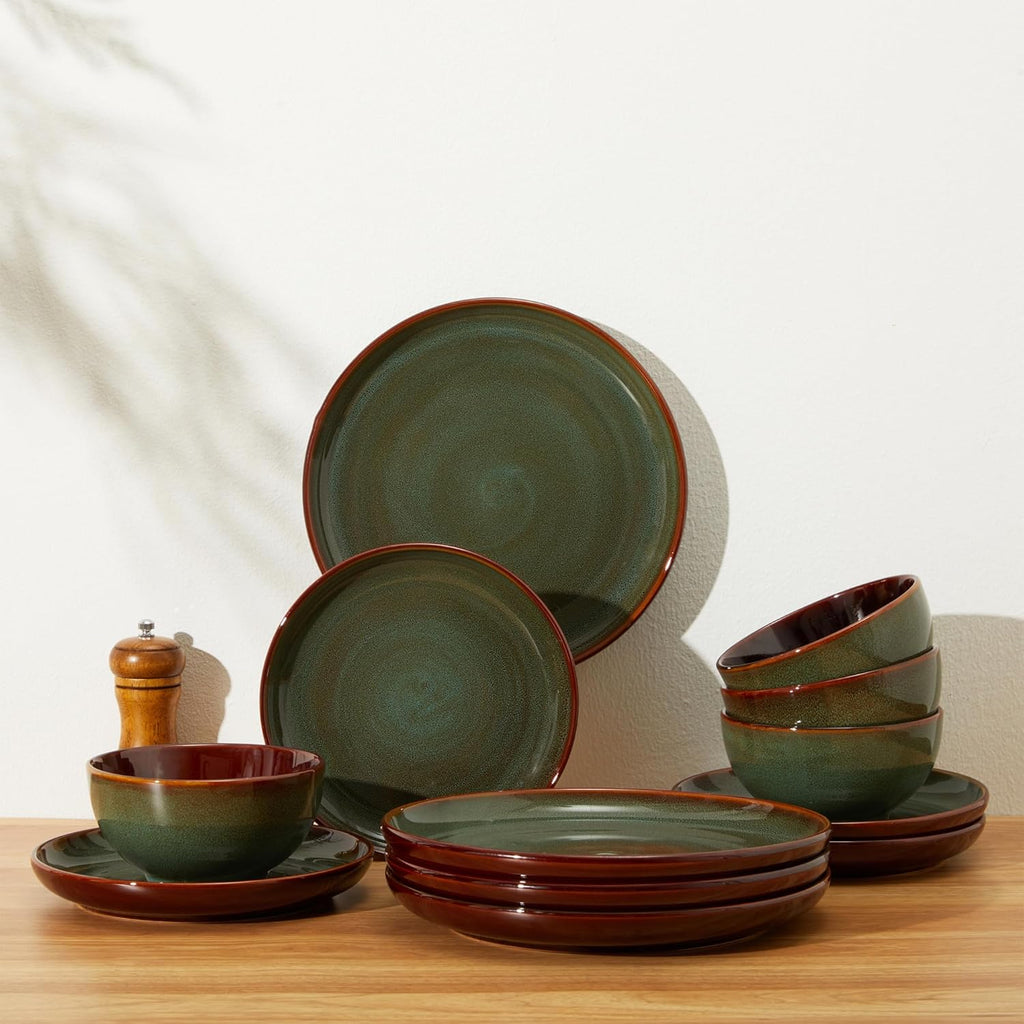 Stoneware Dinnerware Sets, Ceramic Plates and Bowls Set, Microwave & Dishwasher Safe Kitchen Dishes