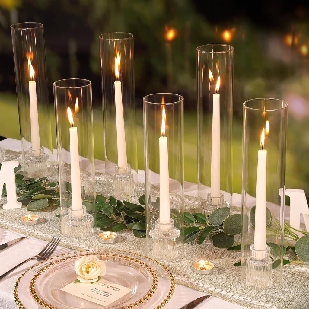 9 Set Hurricane Glass Candle Holders for Taper Candles, Candlestick Holders with Windproof Glass