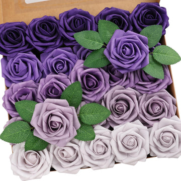 25pcs Artificial Flower, Real Looking Foam Roses w/Stem for DIY Wedding Bouquets Centerpieces Bridal Shower Party