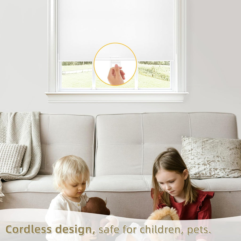 Cordless Blackout Roller Shades for Windows, Thermal Insulated UV Protection Pull Down Shades, Total Blackout Window