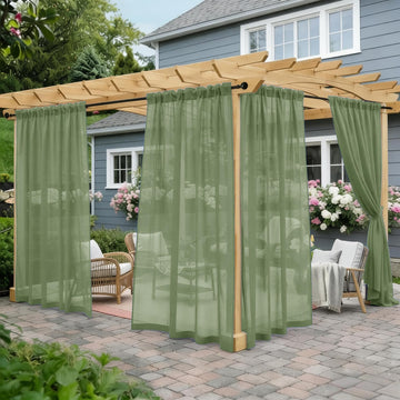 Outdoor Sheer Curtains Waterproof, 2 Panels Rod Pocket Indoor/Outdoor Voile Sage Green Sheer Curtain for Pergola