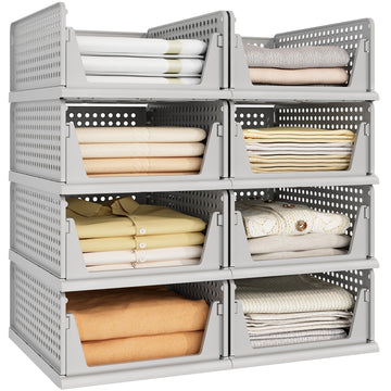 8 Pack Closet Organizer Storage Bins Stackable Plastic Drawer Shelf