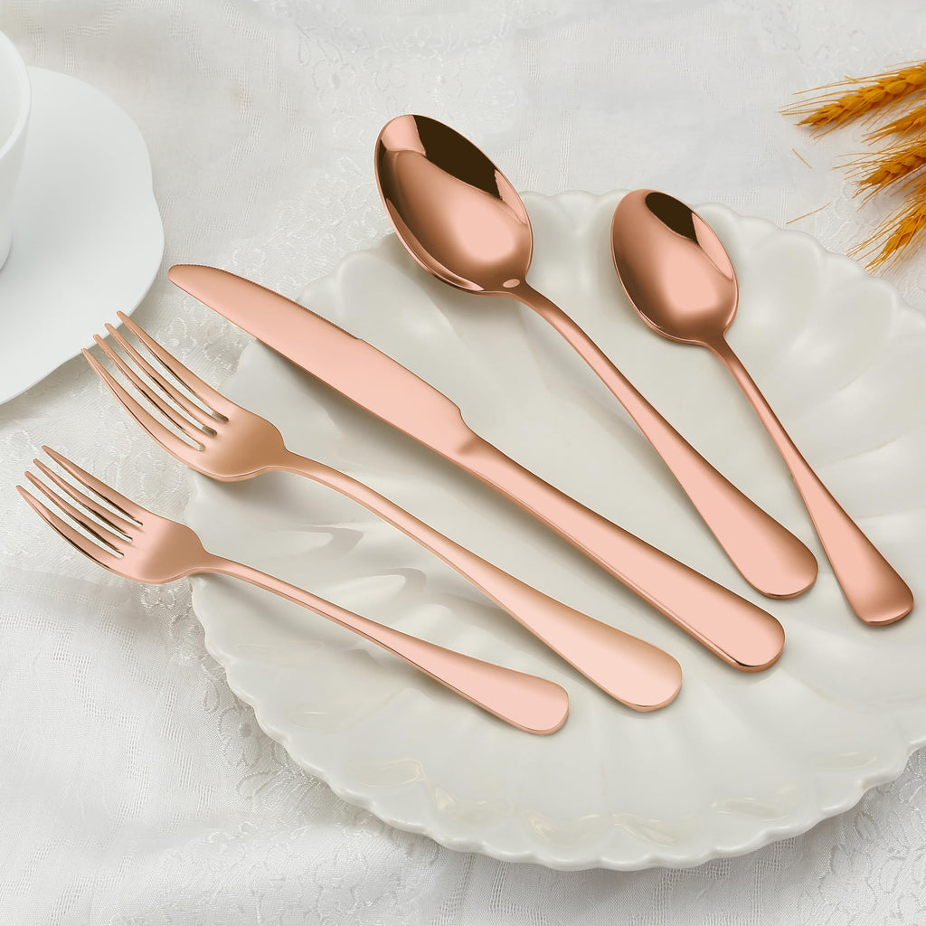 Rose Gold Silverware Set for 4, Flatware Cutlery Set 20 Piece