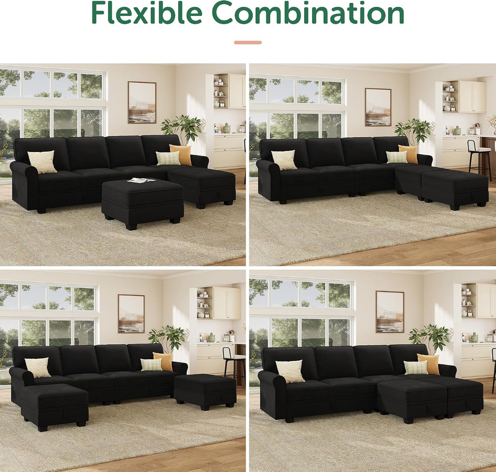 Convertible Sectional Sofa with Storage U Shaped Sectional Couch with Reversible Chaise Small Sectional Couches ,Mid