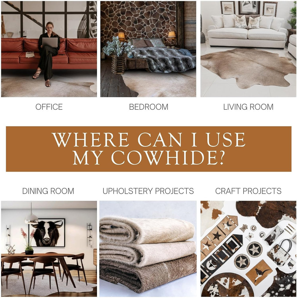 100% Genuine Taupe Cowhide Rug - Modern Style Animal Skin Rug & Floor Carpet & More - Extra Large (6x7-8 Ft.)