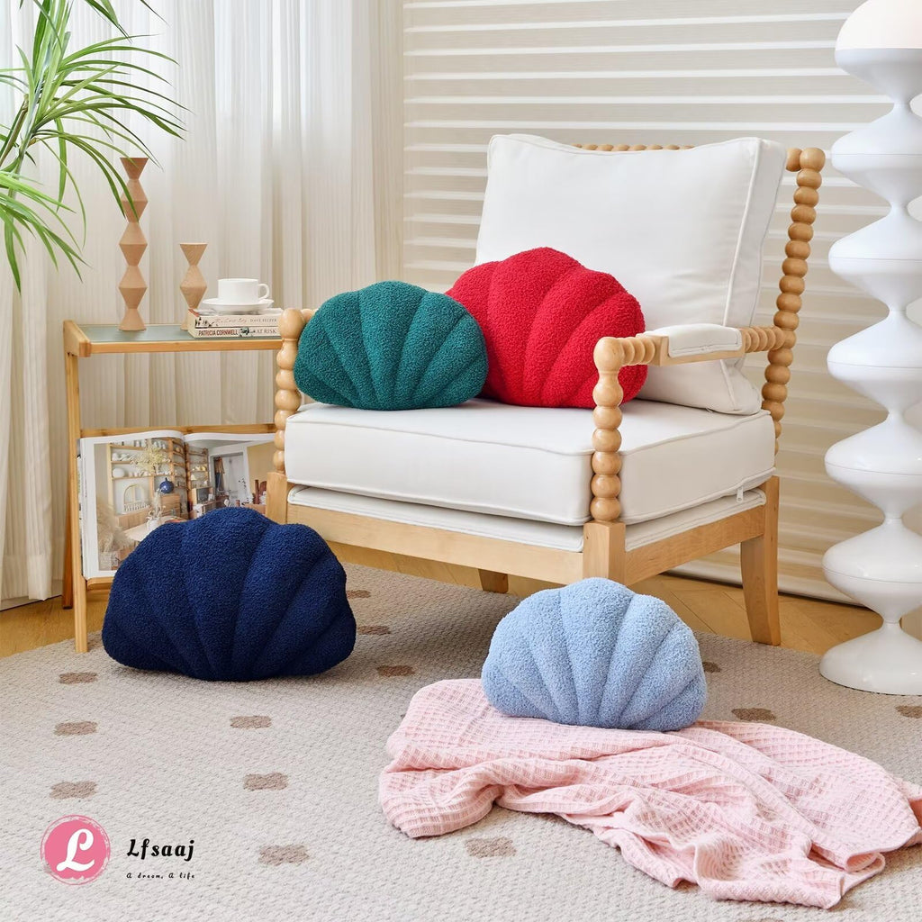 Dusty Blue Seashell Throw Pillows, Shell Shaped Throw Pillows, 13 Inch Soft Home Decorative Pillow Plush Cushion for