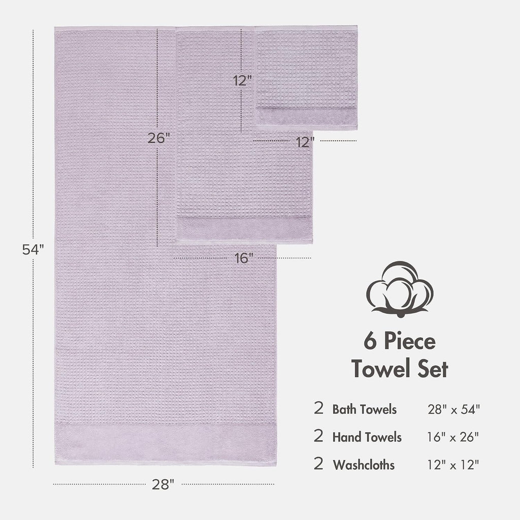 Park Spa Waffle 100% Cotton Bath Towel Set, 600 GSM, 6 PC, Lilac | Plush, Quick Dry & Highly Absorbent, Hotel & Spa