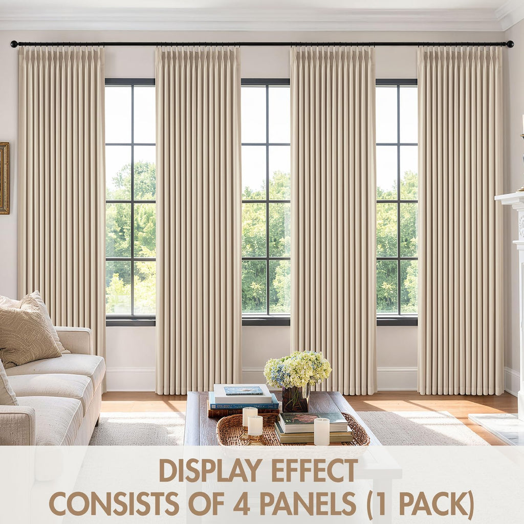 Pinch Pleated 100% Blackout Curtains 4 Panel Set for Bedroom Thick Linen Memory Trained Pleat Living