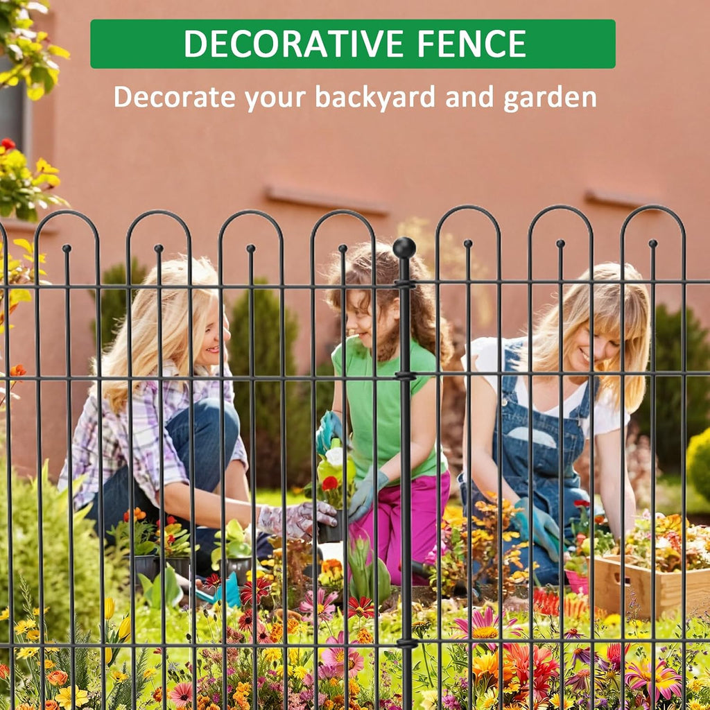 Garden Fence Animal Barrier with Gate, 32 in (H) x23.6ft (L) Decorative Garden Fence, 10 Panels No Dig, Rustproof