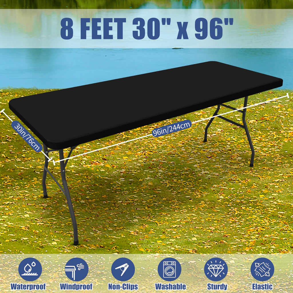 2 Pack Rectangle Spandex Fitted Table Cloth, 8FT Elastic Tablecloth
