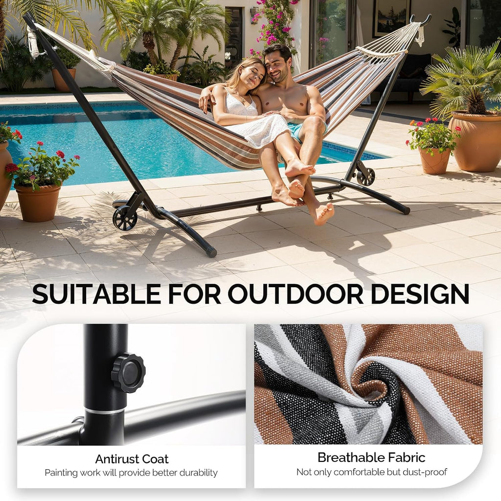 Heavy Duty 550 LBS Hammock with Stand w/Wheel, Easy to Move, Included with Portable Carrying Bag, Upgraded Hammock