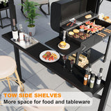 8'x 5' Hardtop Grill Gazebo, Outdoor BBQ Gazebo Metal Roof Canopy with 2 Metal Side Shelves & 5 Tool Hooks for