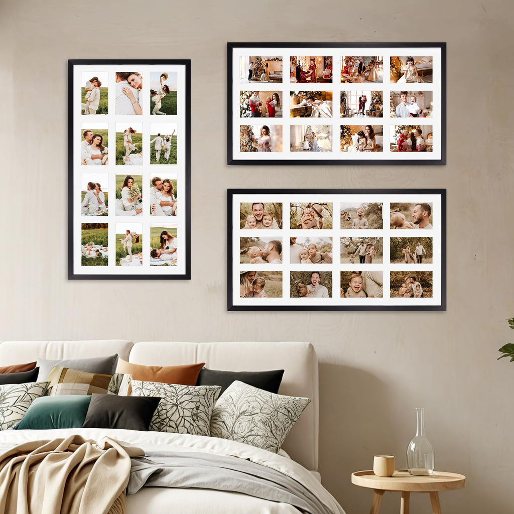 12 Opening 4x6 Black Collage Picture Frames, Multiple Frames for Displaying 6x4 Photos with White Mat(1 Pack)