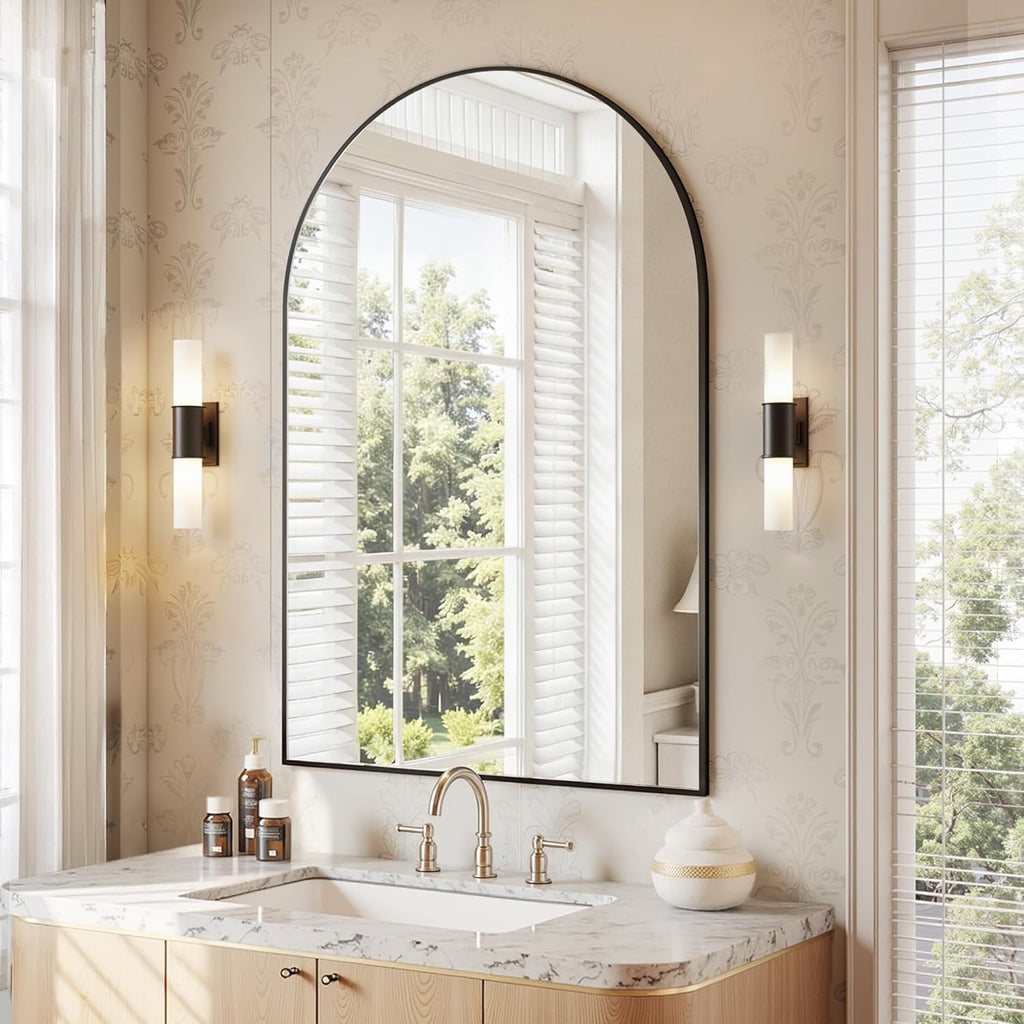 Arched Bathroom Mirror, 24"x36" Wall Mounted Mirror, Vanity Mirrors for Over Sink, Aluminum Alloy Frame Bathroom