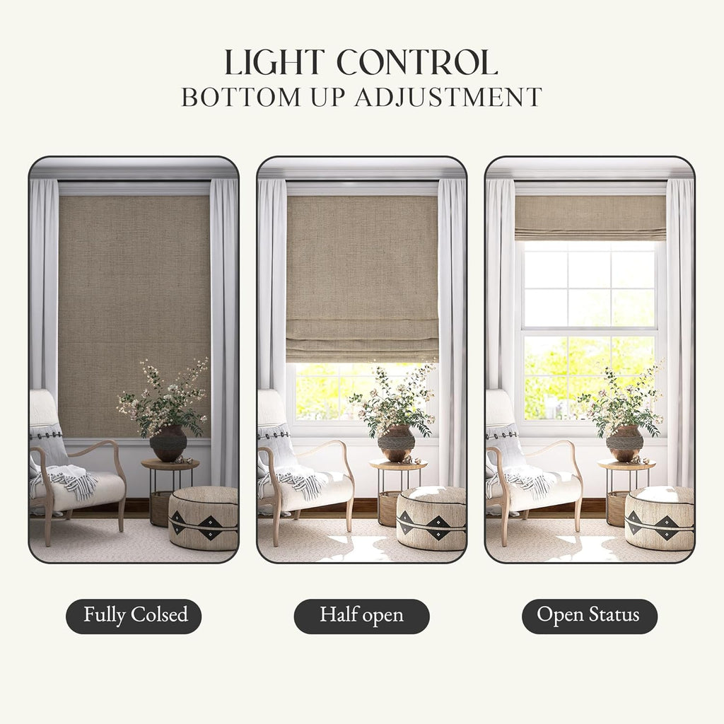 Motorized Roman Shades with Remote, Cordless Smart Blackout or Light Filtering Roman Blinds, Automatic Window Blinds