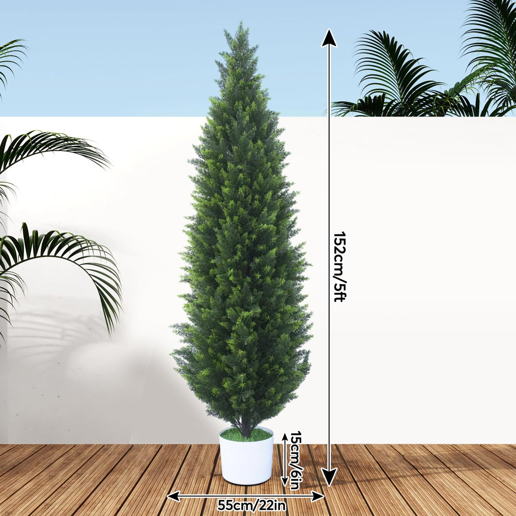 2 Pack 5Ft Artificial Cedar Topiary Tree w/ 2 Stake & Pot for Porch
