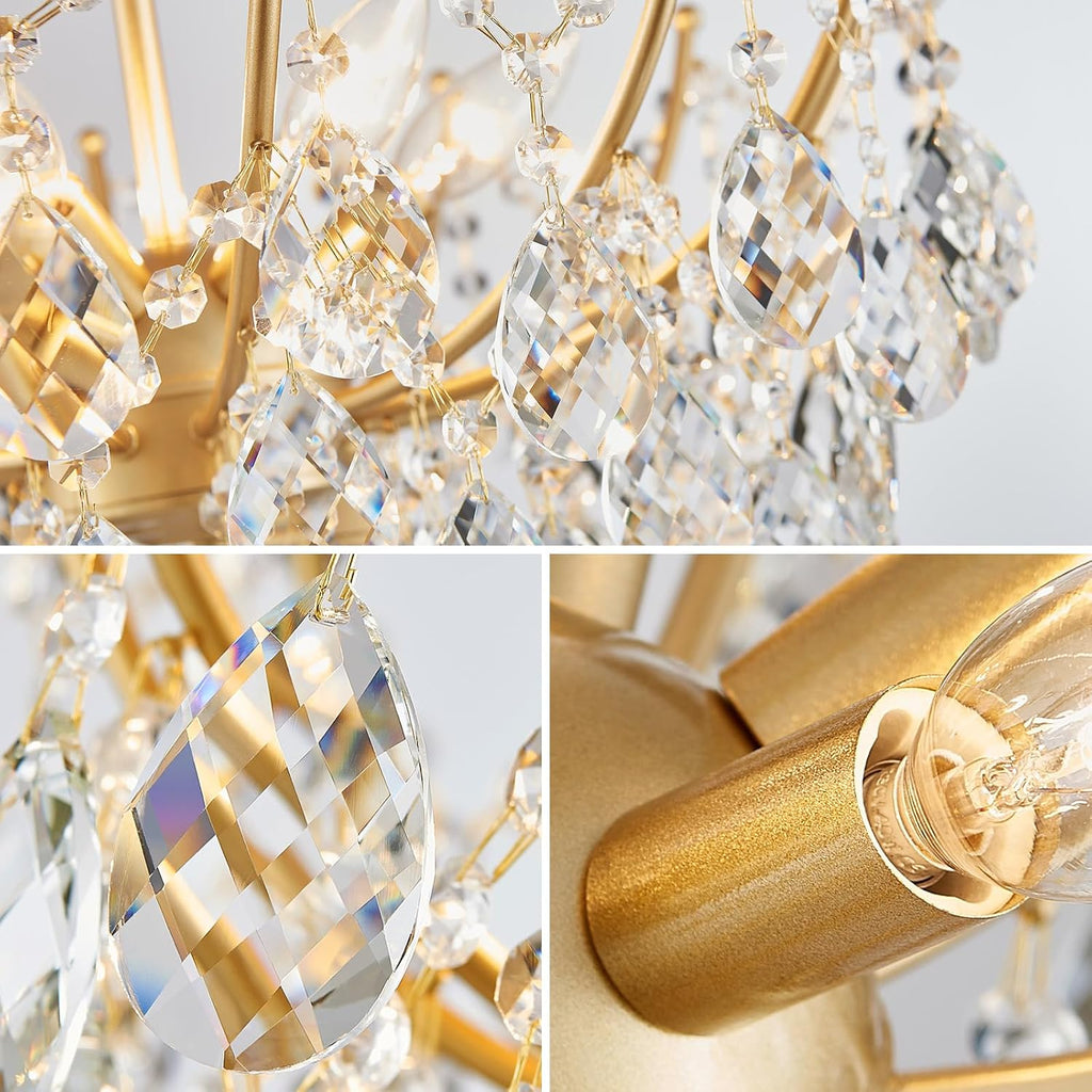 Crystal Chandelier Ceiling Light, Modern Semi Flush Mount Ceiling Light Fixture, Gold Hallway Lighting Fixtures