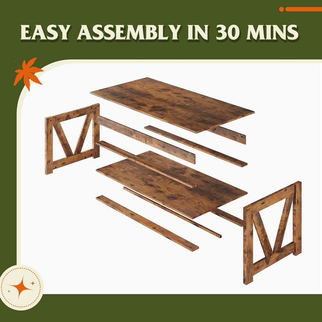 Coffee Table, 43" Farmhouse Coffee Table with Storage Shelf & Sturdy V-Shaped Support, Wood Center Table and Balco...