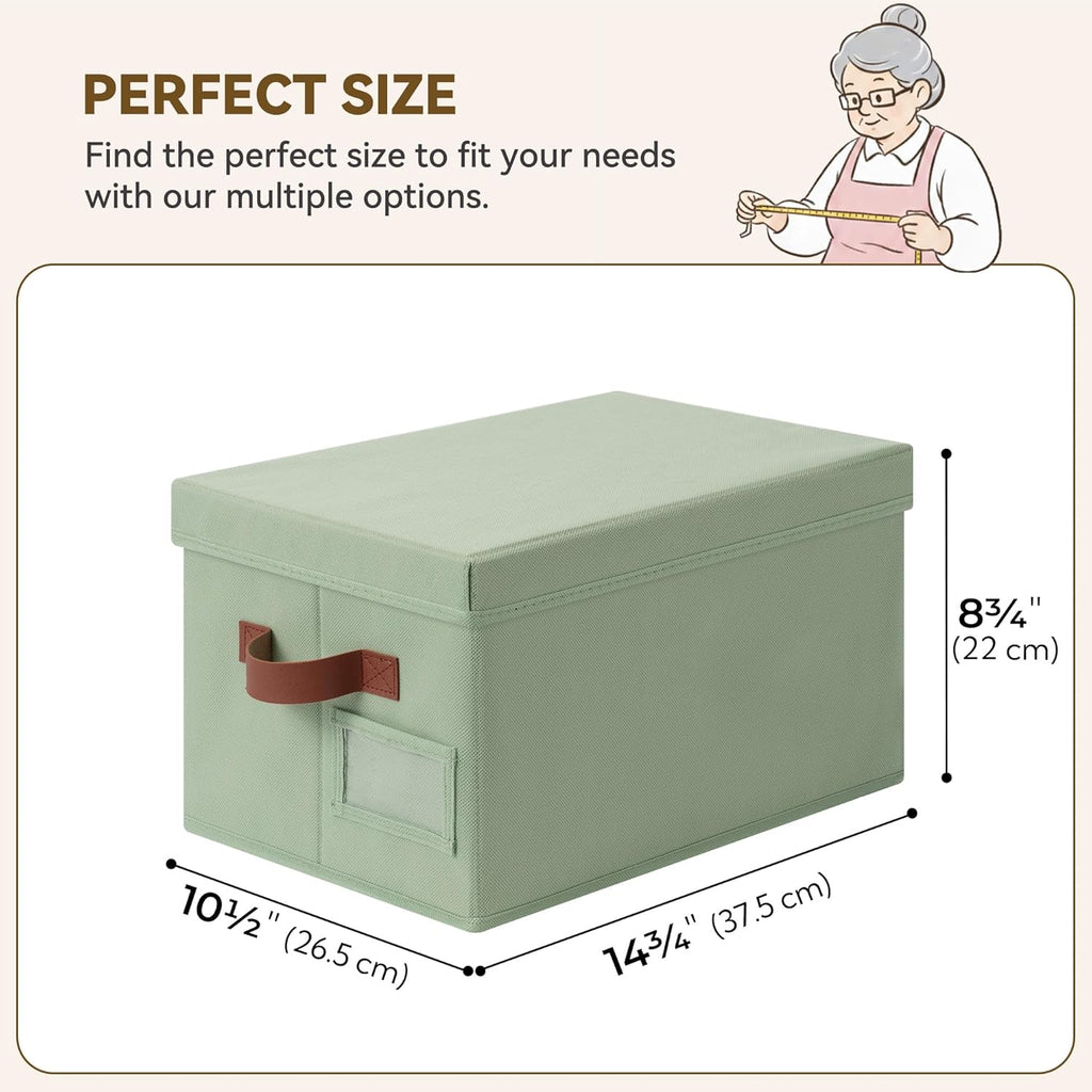 Storage Basket with Lid, Linen Fabric Storage Bins with Label, Decorative Storage Boxes, Clothes Storage and