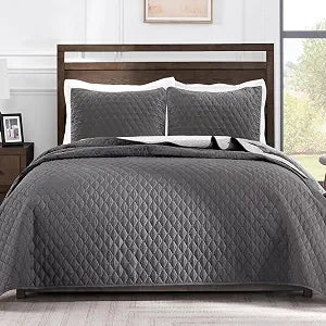 Reversible Full Queen Quilt Bedding Set, Grey