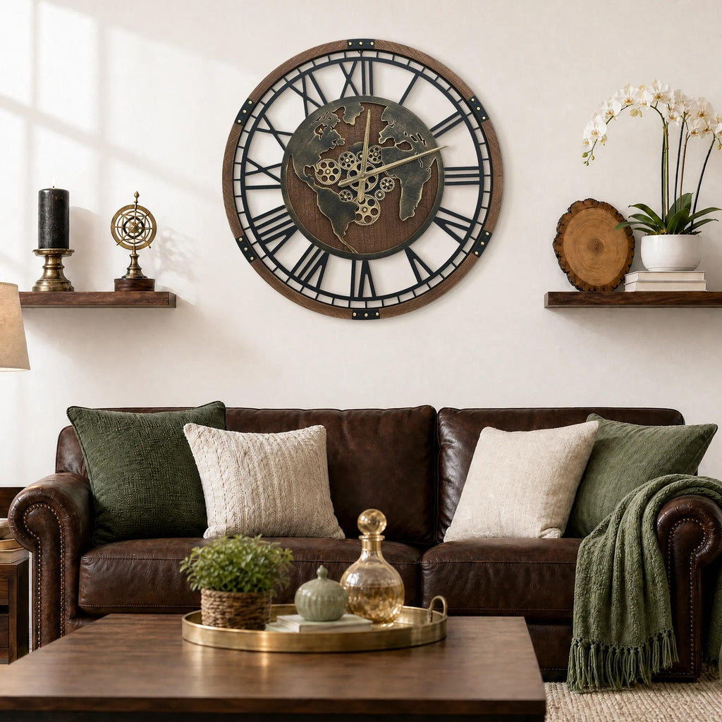 Large Wall Clock Decorative: 32" Moving Gear Clocks Battery Operate