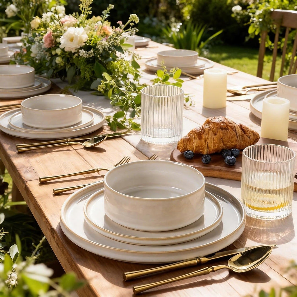 Ceramic Dinnerware Sets, Handmade Reactive Glaze Stoneware Plates and Bowls Sets,Highly Chip and Crack Resistant |