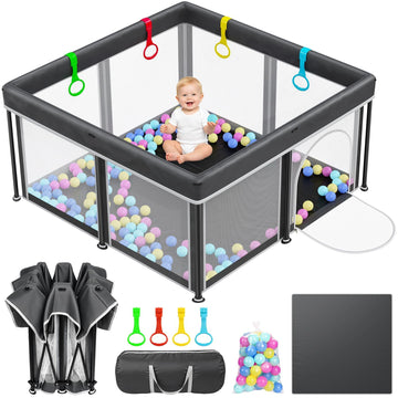 Foldable Baby Playpen with Mat 50"×50" Playpen for Babies and Toddlers