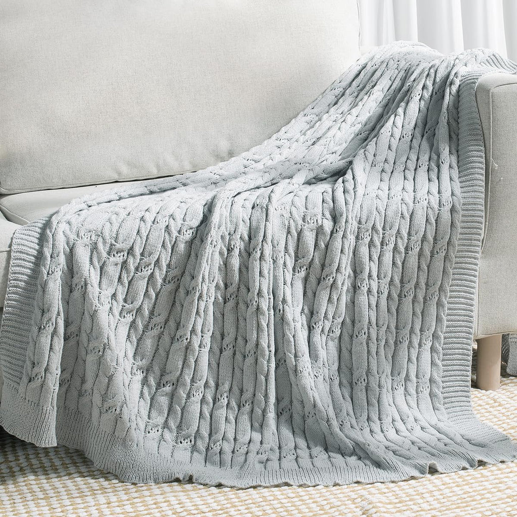 Cable Knit Throw Blanket Soft Textured Lightweight Farmhouse Decorative Throws Summer Knitted Woven Chenille