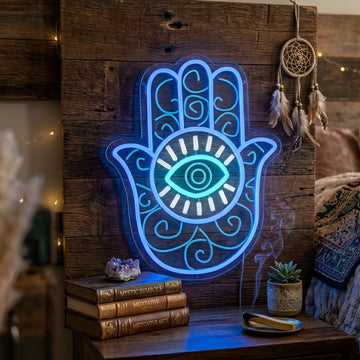 Hamsa Hand Neon Sign, USB Powered LED Spiritual Decor