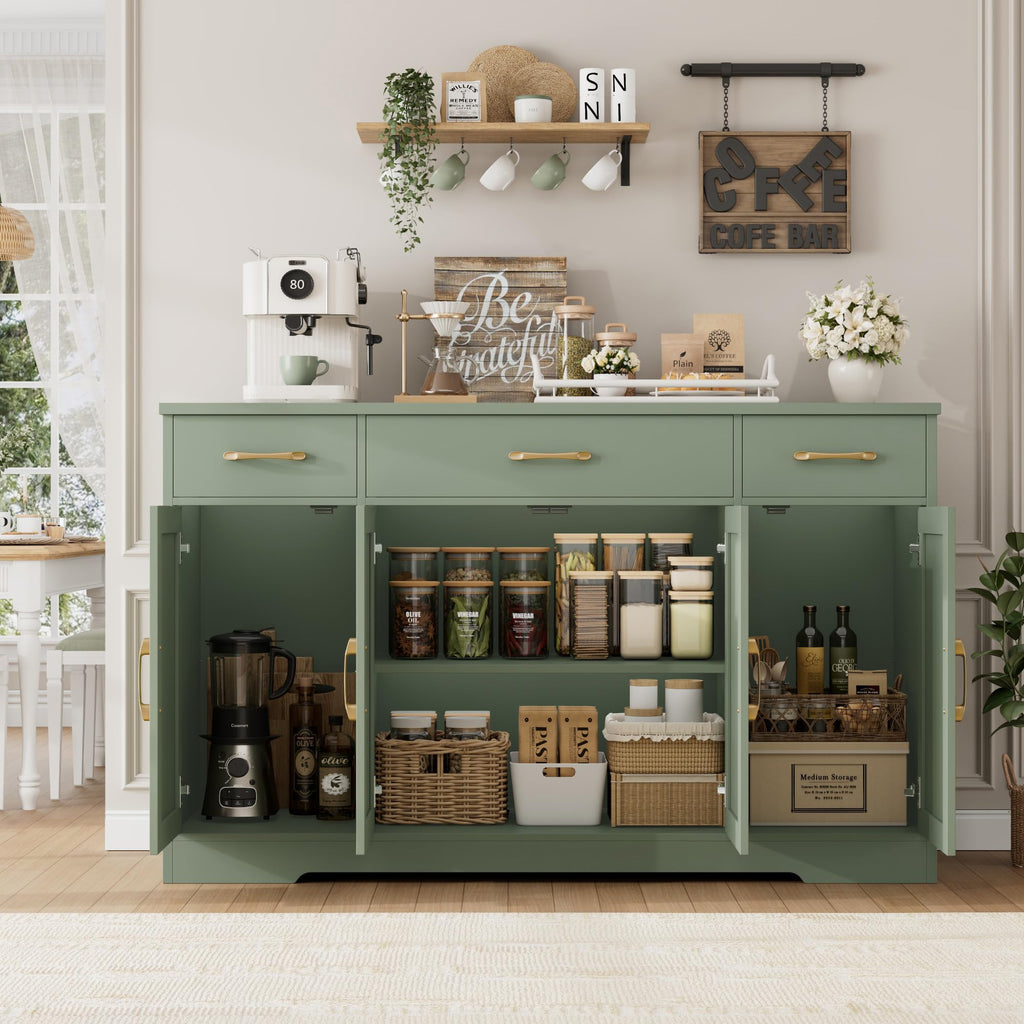 Kitchen Buffet Sideboard Storage Cabinet, Coffee Bar Cabinet, Green