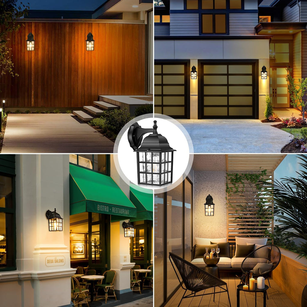 2-Pack Dusk to Dawn Outdoor Wall Lantern, Exterior Light Fixtures with Photocell Sensor, Black Wall Light Waterproof