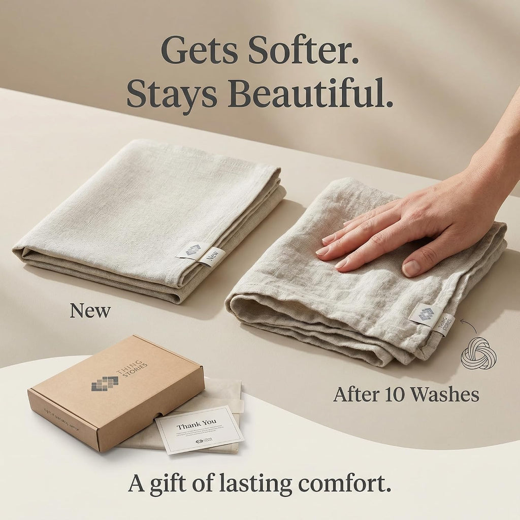 Pure Linen Flax Washcloths - 4-Pack Natural Dish Towels Set - Linen Tea Towel Cloth Napkins - Small Hand Towels