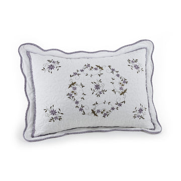 Gwen Embroidered Floral Quilted Single Pillow Sham, King Size, White/Purple