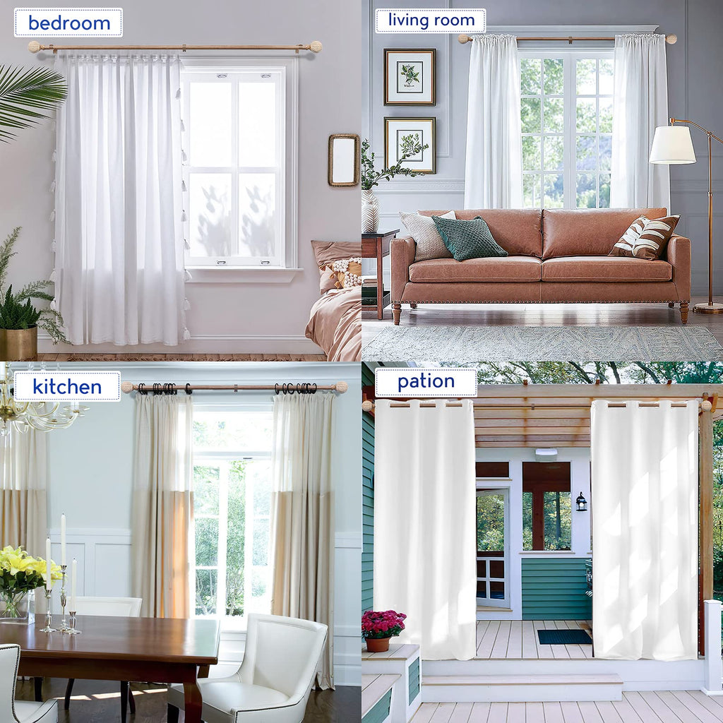 Wood Curtain Rods for Windows: 1 Inch Diameter Adjustable Heavy Duty Curtain Rod 32" to 45" with Imitation Wood Grain