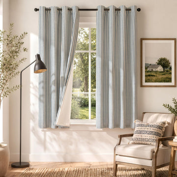 100% Blackout Blue Striped Curtains Bedroom