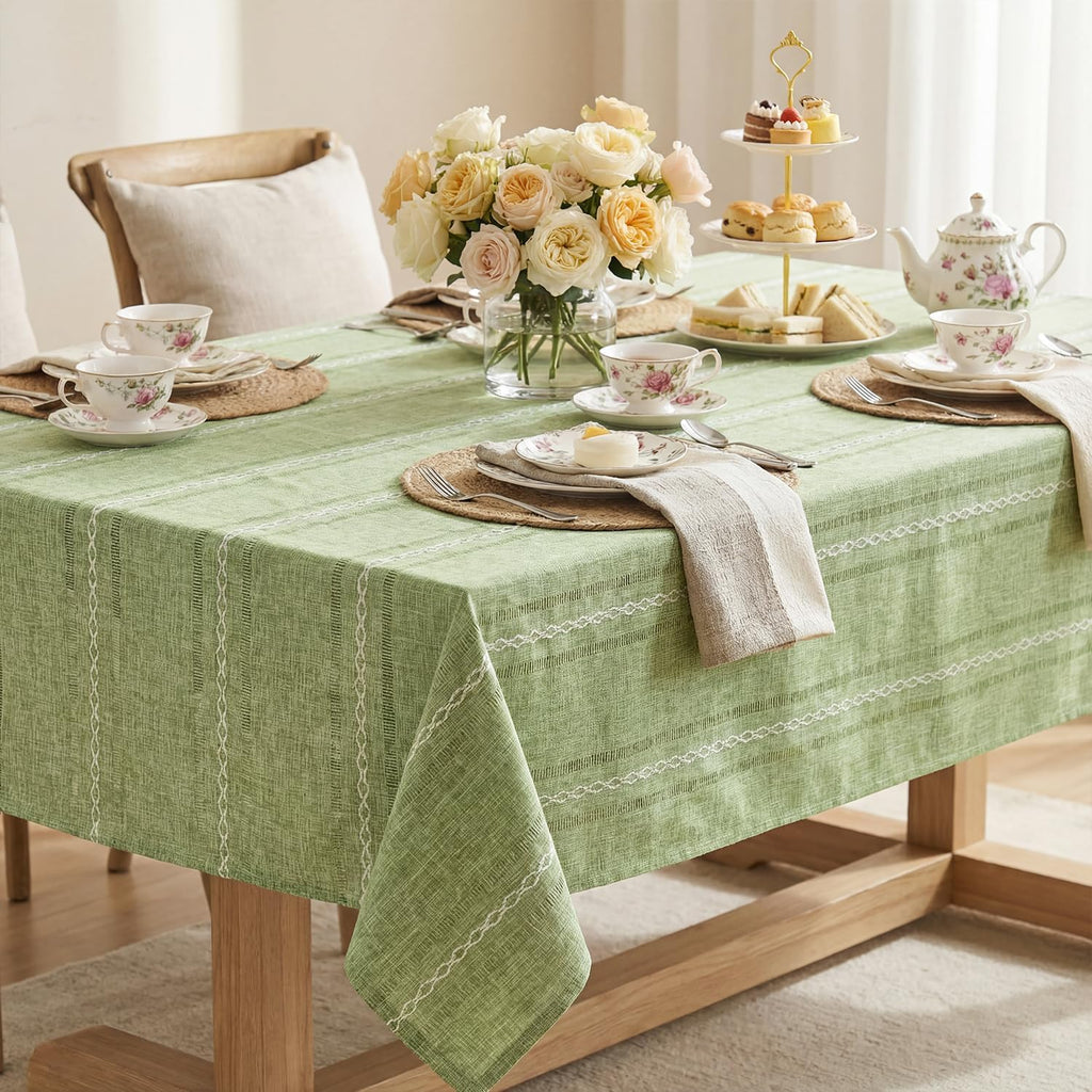 Sage Green Cotton Blend Tablecloth 60×84 Inch Rectangular, Farmhouse Style, Wrinkle Resistant Washable Table Cloth