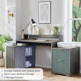 67" Modern L Shaped Desk with Storage Cabinet & Drawers, Wood Home Office Desk with Power Outlets