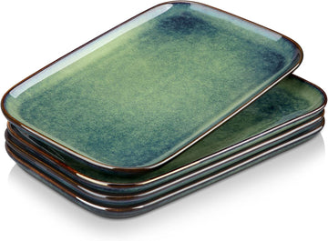 Stern Serving Platters Set of 4, 11 Inches Rectangular Ceramic Serving Plates, Green Serving Trays for Entertaining