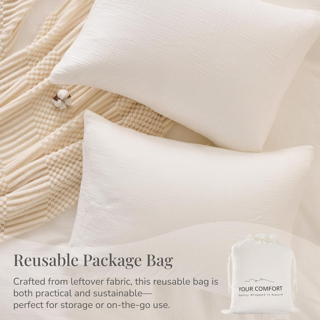 Off White Duvet Cover, 100% Sandwashed Cotton Soft Duvet Cover Set 3 Pieces with Zipper Clousre & Corner