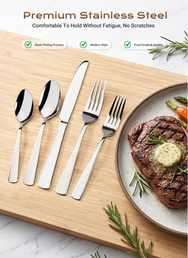 45-Piece Flatware Sets, Silverware Set for 8, Durable Stainless Steel Tableware in Ergonomic Design Size and Weight